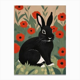 Black Bunny In Poppies Canvas Print