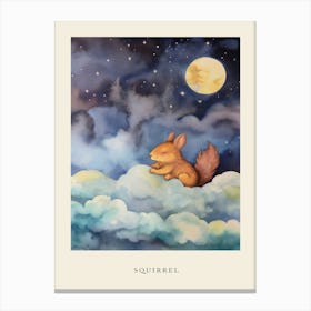 Baby Squirrel 4 Sleeping In The Clouds Nursery Poster Canvas Print