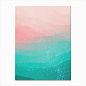 Minimal art abstract watercolor painting of green hills and evening sky Canvas Print