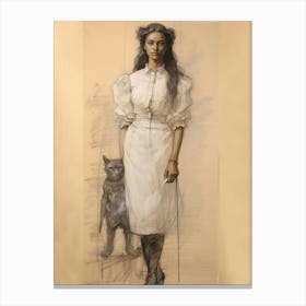 Woman And Cat Study Canvas Print