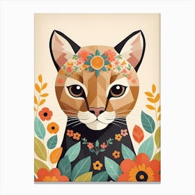 Floral Cute Baby Puma Nursery Illustration (7) Canvas Print