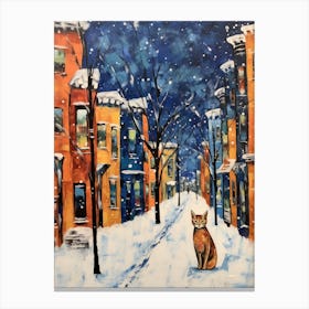 Cat In The Streets Of Chicago   Usa With Snow 1 Canvas Print
