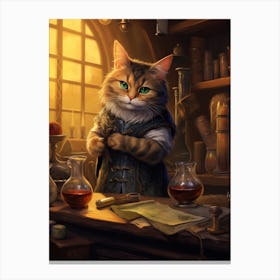 Cute Cat Alchemist With Potions 3 Canvas Print