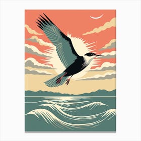Vintage Bird Linocut Common Tern 2 Canvas Print