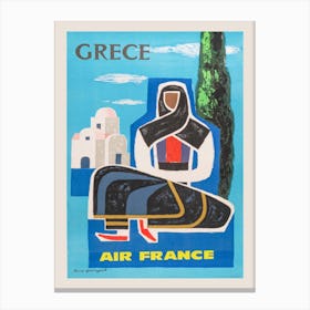 Air France Greece Travel Poster, 1963 Canvas Print