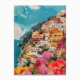 Positano   Floral Retro Collage Style 2 Canvas Print