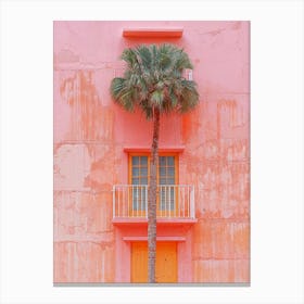 Pink House With Palm Tree Canvas Print