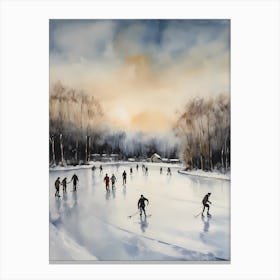 Rustic Winter Skating Rink Painting (21) Canvas Print
