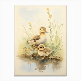 Japanese Woodblock Style Duckling Family 5 Canvas Print