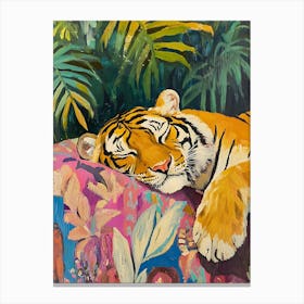 Oil Painting Tiger Sleeping 8 Canvas Print