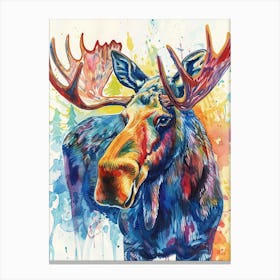 Moose Colourful Watercolour 1 Canvas Print