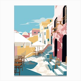 Oia, Greece, Flat Pastels Tones Illustration 1 Canvas Print