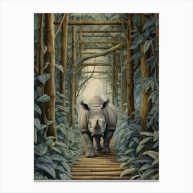 Rhino Walking Over The Wooden Bridge Realistic Illustration 2 Canvas Print