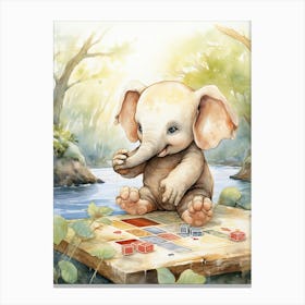 Elephant Painting Board Gaming Watercolour 4 Canvas Print