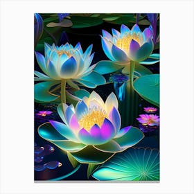Lotus Flowers In Garden Holographic 3 Canvas Print