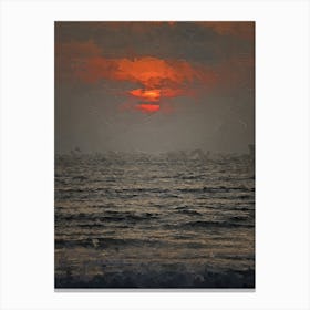 Orange Sunset In The Sea Oil Painting Landscape Canvas Print