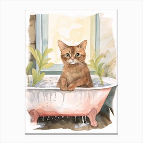 Burmese Cat In Bathtub Botanical Bathroom 4 Canvas Print