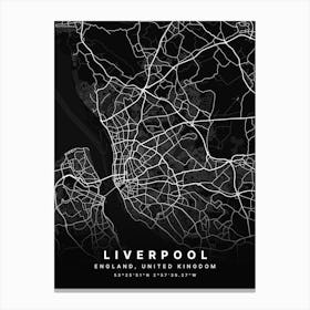 Liverpool England Black Map Canvas Print