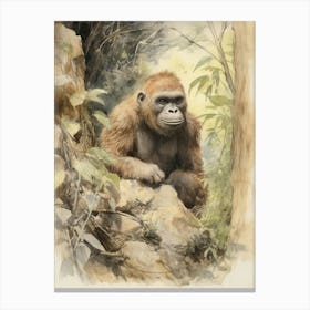 Storybook Animal Watercolour Gorilla 1 Canvas Print