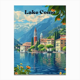 Lake Como Summer Vacation Digital Travel Illustration Canvas Print