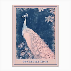 Pink & Blue Peacock Cyanotype Style 2 Poster Canvas Print