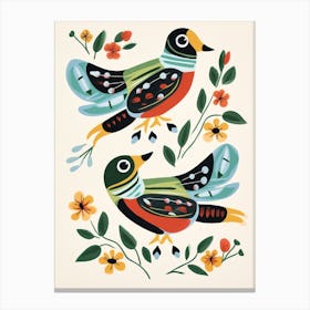 Folk Style Bird Painting Wood Duck 2 Canvas Print