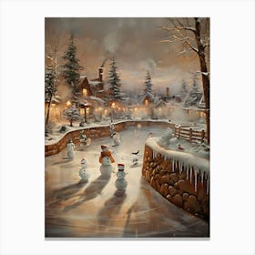 Snowmen On The Ice Canvas Print