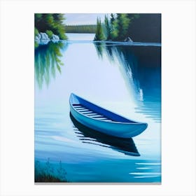 Canoe On Lake Water Waterscape Marble Acrylic Painting 1 Canvas Print