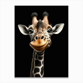 Funny cute Giraffe Portrait isolated on black background 1 Canvas Print