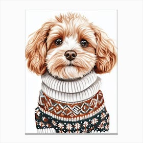 Cockapoo In Christmas Jumper Neutral Canvas Print