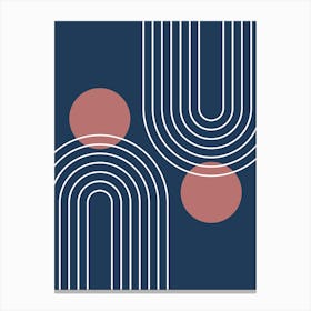 Mid Century Modern Geometric In Navy Blue And Marsala (Rainbow And Sun Abstract) 01 Canvas Print