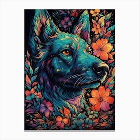 Wolf With Flowers 1 Canvas Print