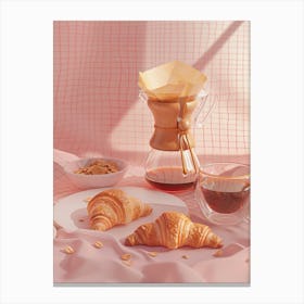 Pink Breakfast Food Chemex Coffee And Croissants 3 Canvas Print