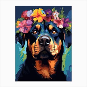 Rottweiler Portrait With A Flower Crown, Matisse Painting Style 2 Canvas Print