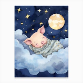 Baby Piglet Sleeping In The Clouds Canvas Print