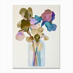 Iris In Vase. Green Purple and Blue Canvas Print