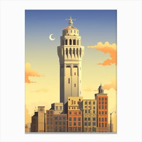 Galata Tower Modern Pixel Art 4 Canvas Print