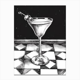 Martini Sketch Illustration Black & White Canvas Print