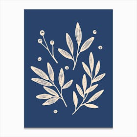 Botanic Leaf Foliage Pattern - Blue Navy Canvas Print