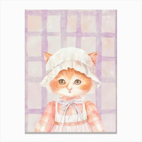 Shabby Chic Cute Baby Kitten in a Dress and Cap. Whimsical Vintage Illustration, Kids Room Canvas Print