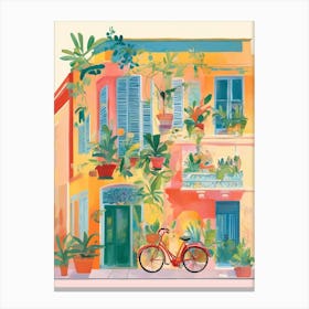 Colorful facade and retro bike Canvas Print