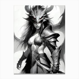 Dragonborn Black And White Painting (17) Canvas Print