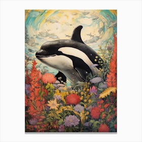 Orca Whale And Flowers 9 Canvas Print