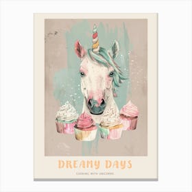 Pastel Unicorn Cupcake Style Collage Poster Canvas Print