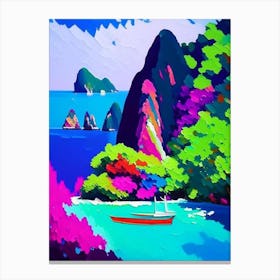 Ko Phi Phi Thailand Colourful Painting Tropical Destination Canvas Print