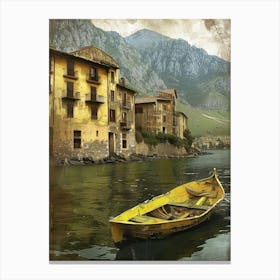 Yellow Boat On The Lake Canvas Print