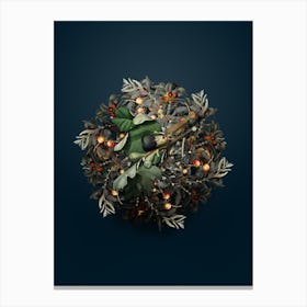 Vintage Fig Branch with Bird Fruit Wreath on Teal Blue n.1031 Canvas Print