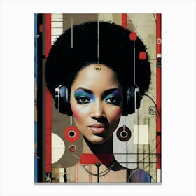 Afro Woman With Headphones Canvas Print