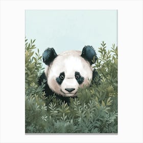 Giant Panda Hiding In Bushes Storybook Illustration 3 Canvas Print