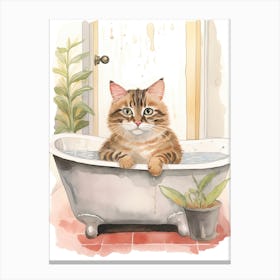 American Shorthair Cat In Bathtub Botanical Bathroom 1 Canvas Print